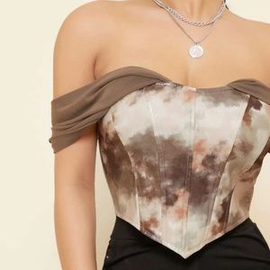 Shein Off Shoulder Tie Dye PU Leather Top